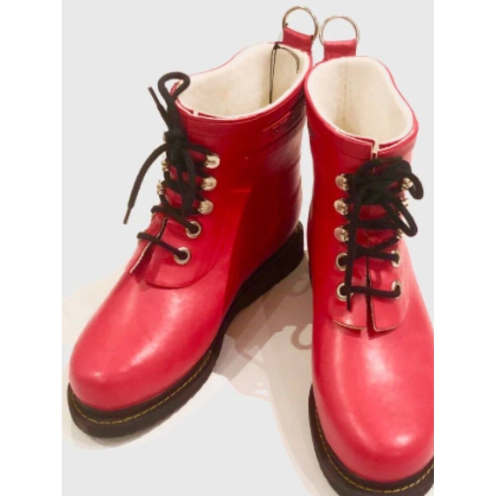 Ilse Jacobsen Rub Boot Red Lace-Up Rain Boots EU 40 Waterproof Short Boot